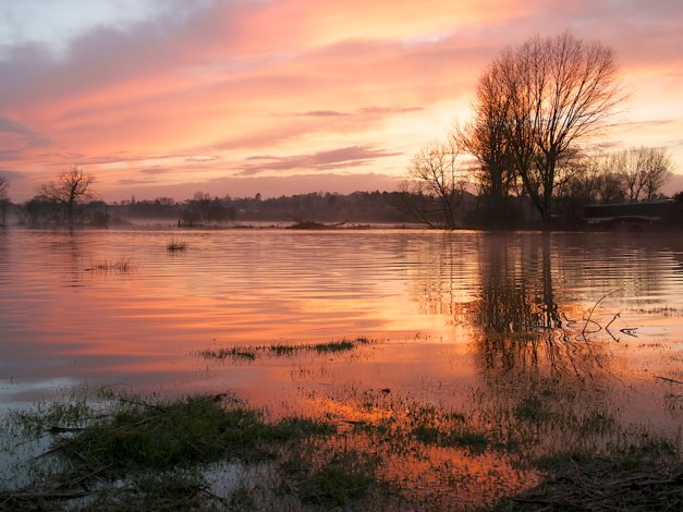 "Sunset Over Flooded Fields", West Midlands, England