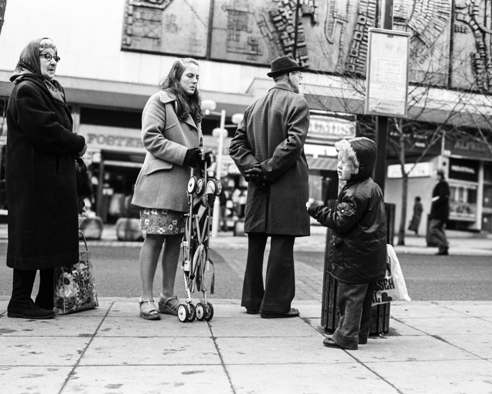 Bus stop, Birmingham, 1979